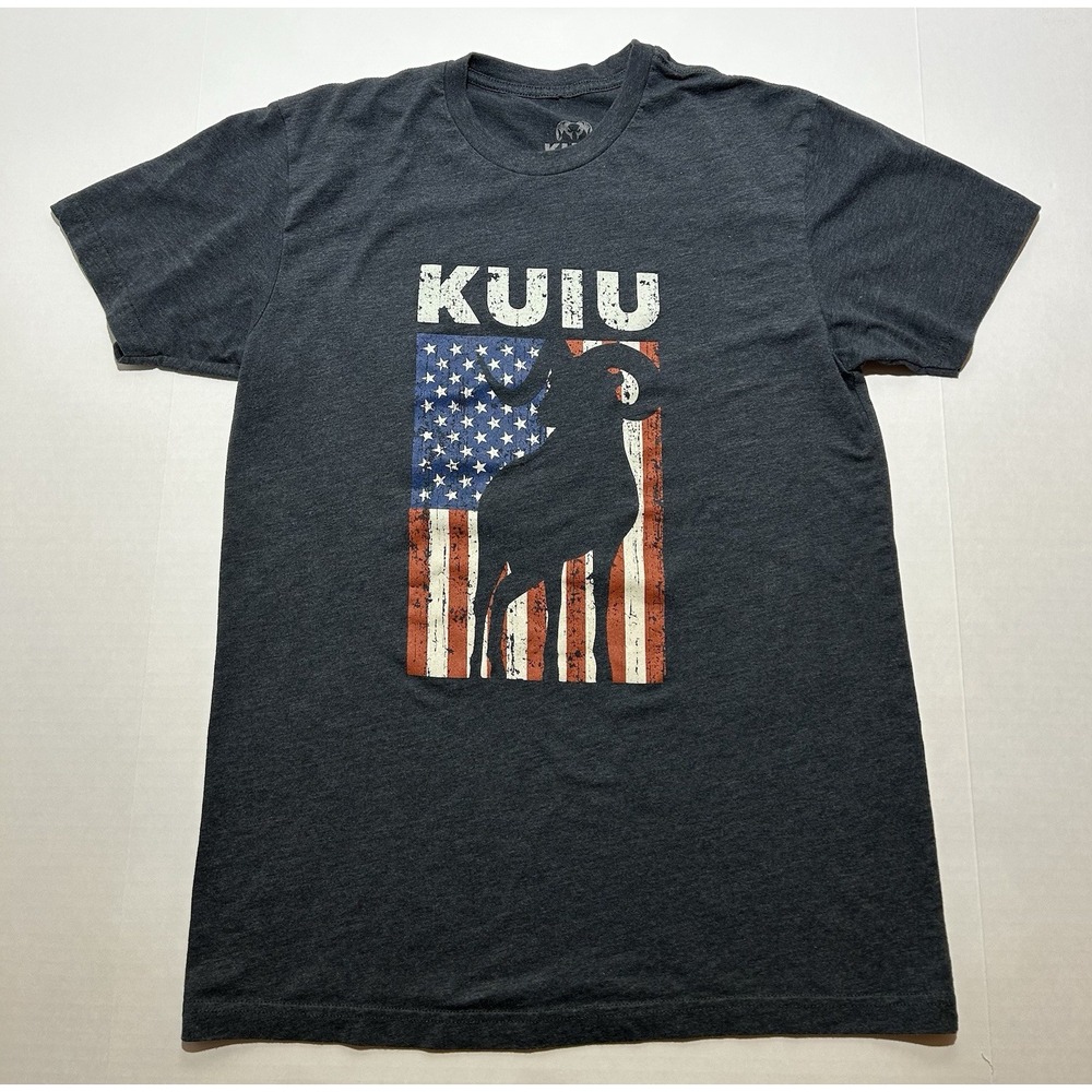Kuiu Mens T Shirt Size Medium Hunting Outdoor Logo Ram Head American Flag Blue